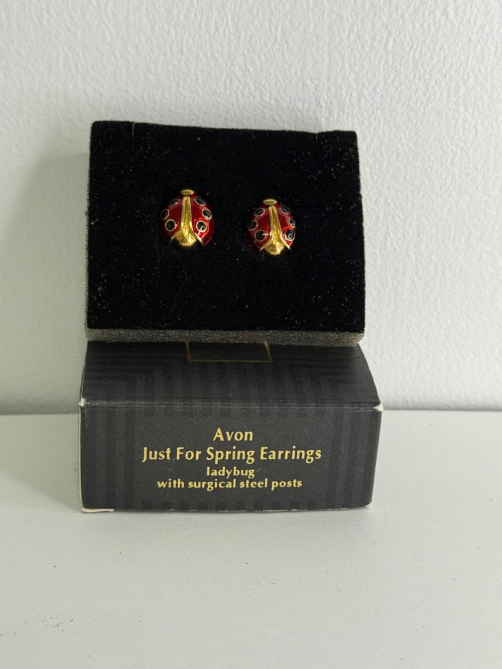 Avon Red and Gold Ladybug Stud Earrings
